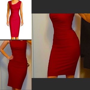 1950’s Inspired Red Dress Pencil Skirt Asymmetrical Top Dress